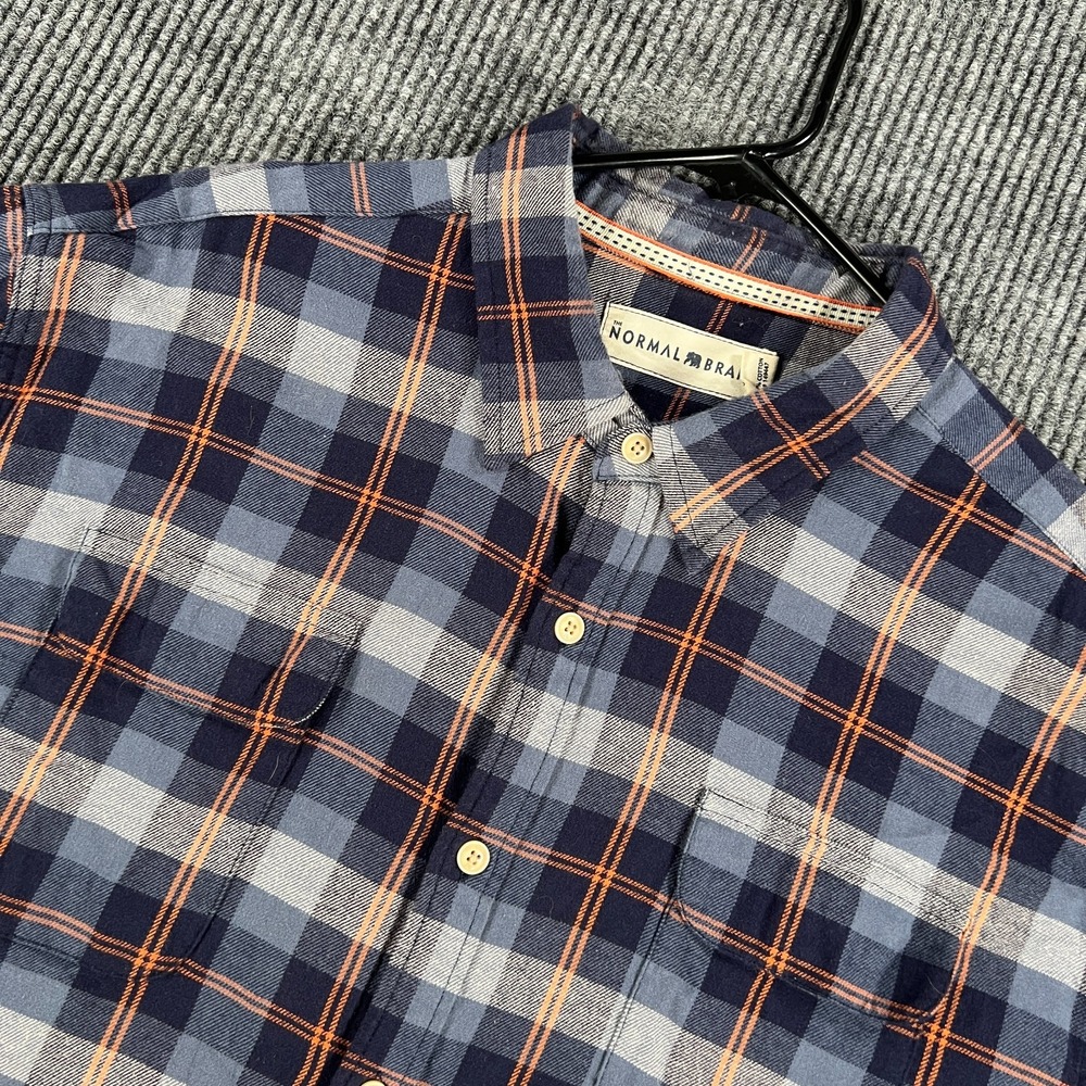The Normal Brand Mens Shirt 2XL XXL Blue Orange Plaid Long Sleeve Button Up